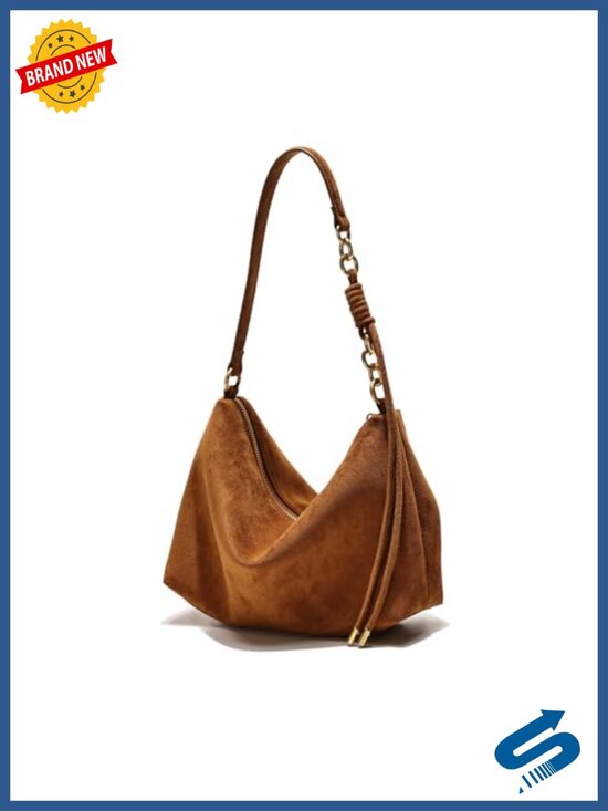 Handbags - Faux Suede Hobo Shoulder Bag with Adjustable Strap Crossbody Handbag for Women